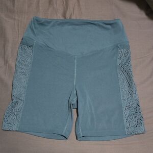 Women's VS PINK Blue Lace Trim Bike Shorts With Pockets